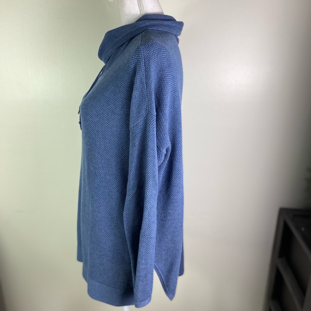 PURE JILL women Sz M petite funnel Neck waffle knit soft comfort blue Sweater - Picture 5 of 9